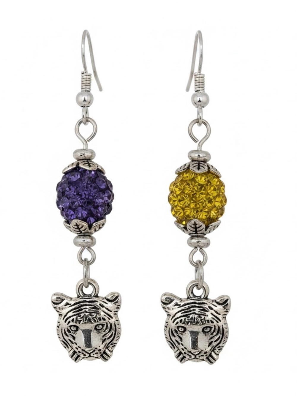 Silver Tigers with Purple and Gold Sparkling Rhinestone Beads